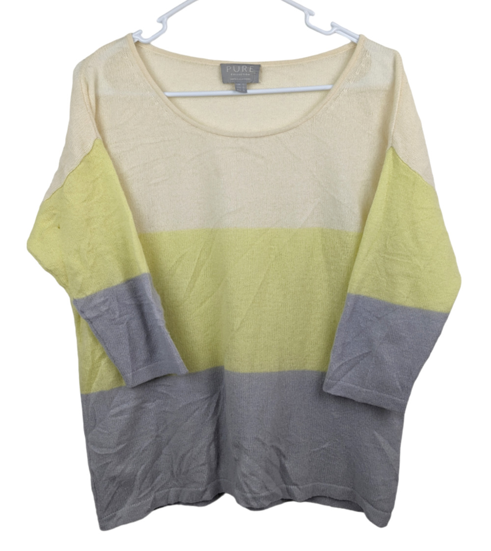 PURE Collection Womens 100% Cashmere Color Block 3/4 Sleeve Sweater Small